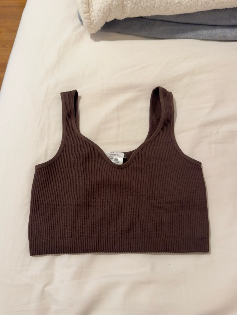 Cotton On Ribbed V-Neck Crop Bralette - Chocolate Brown